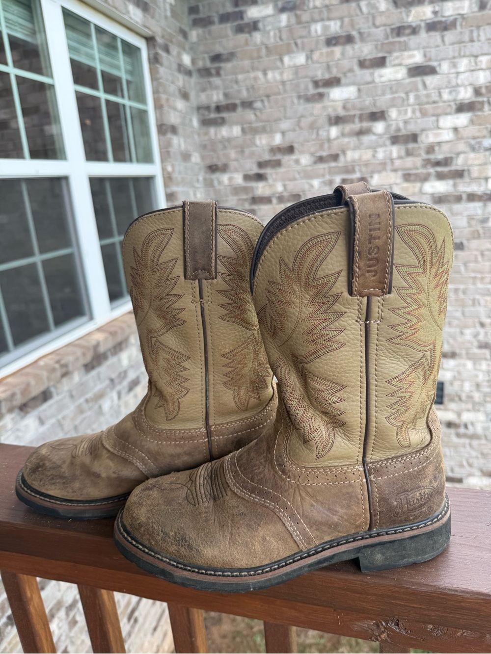 Justin Tan Superintendent Leather Western Cowboy Work Boots